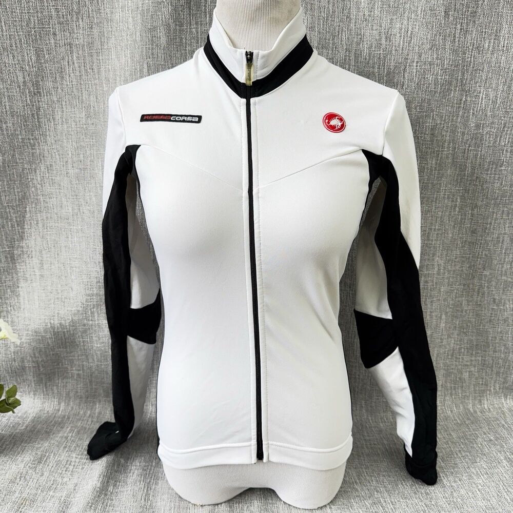 Castelli Rosso Corsa Womens Cycling Jacket Sz M White Black Long Sleeve Thermal